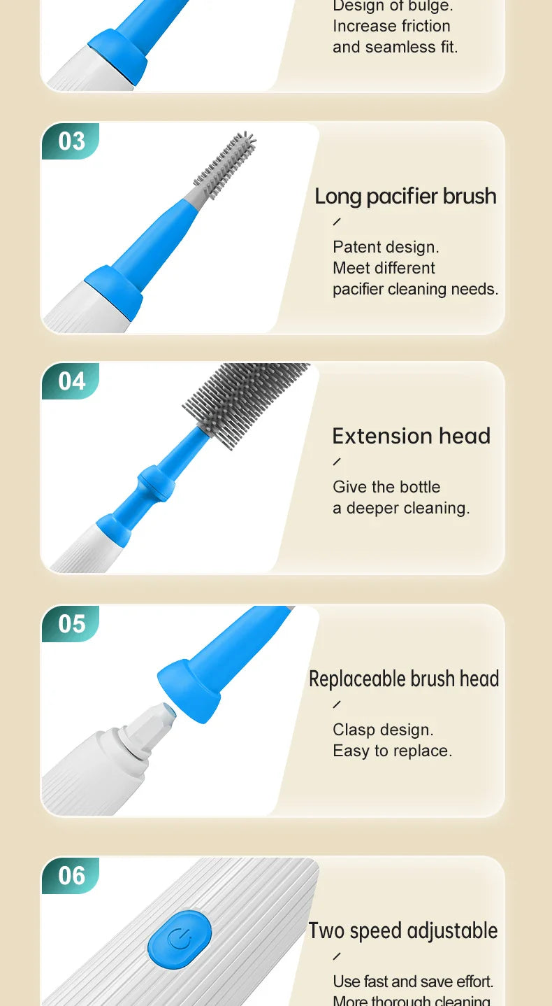 SpinClean™ Electric Bottle Brush – Effortless, Deep Cleaning for Baby Essentials