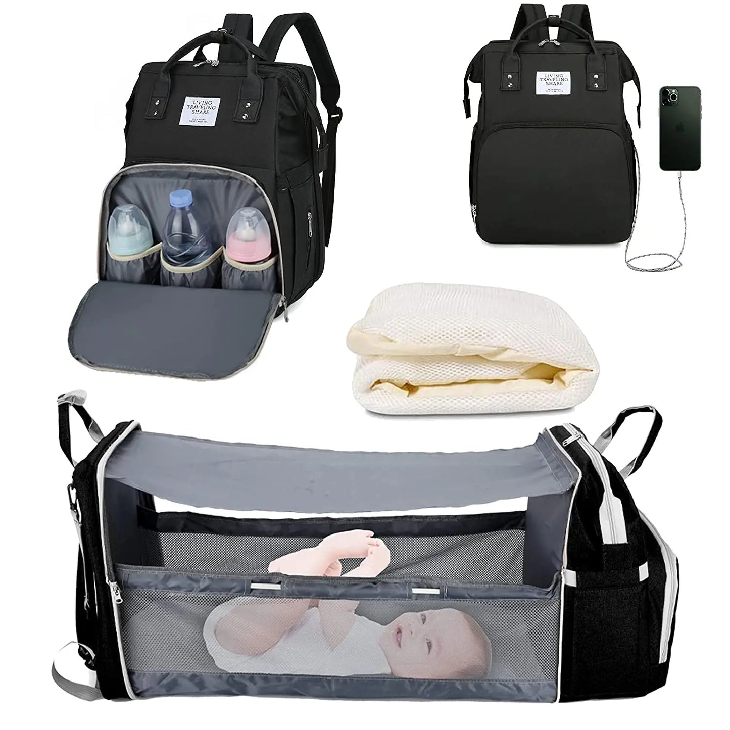 NappyPort™ Diaper Backpack with Pull-Out Bed