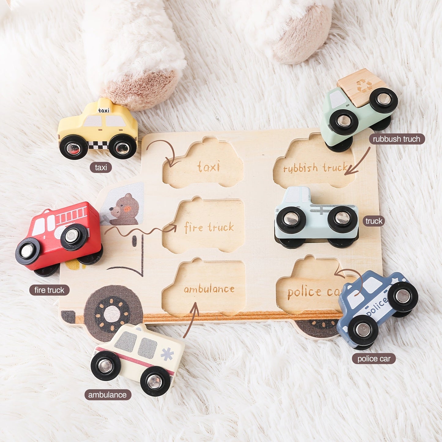 Montessori Wooden Vehicle Puzzle Set