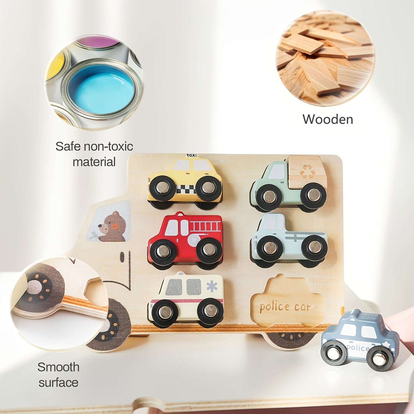 Montessori Wooden Vehicle Puzzle Set