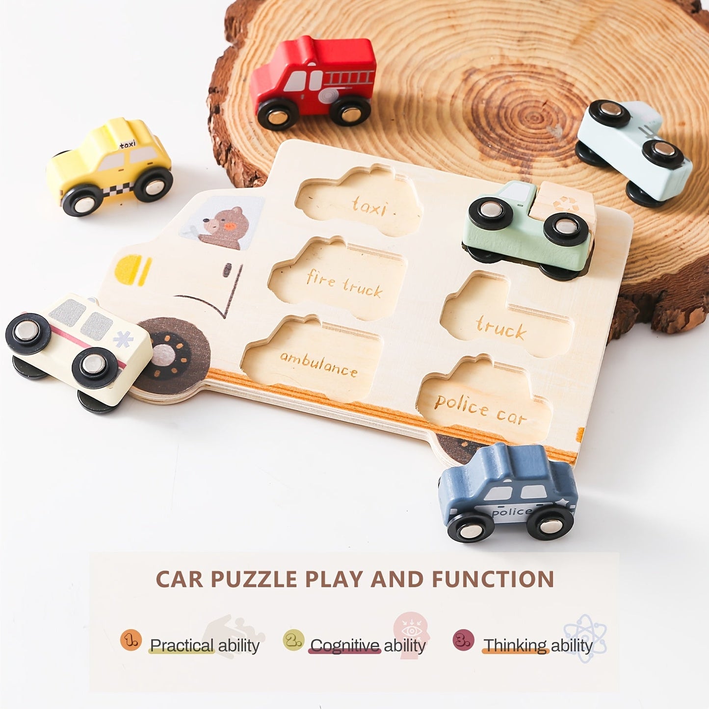 Montessori Wooden Vehicle Puzzle Set