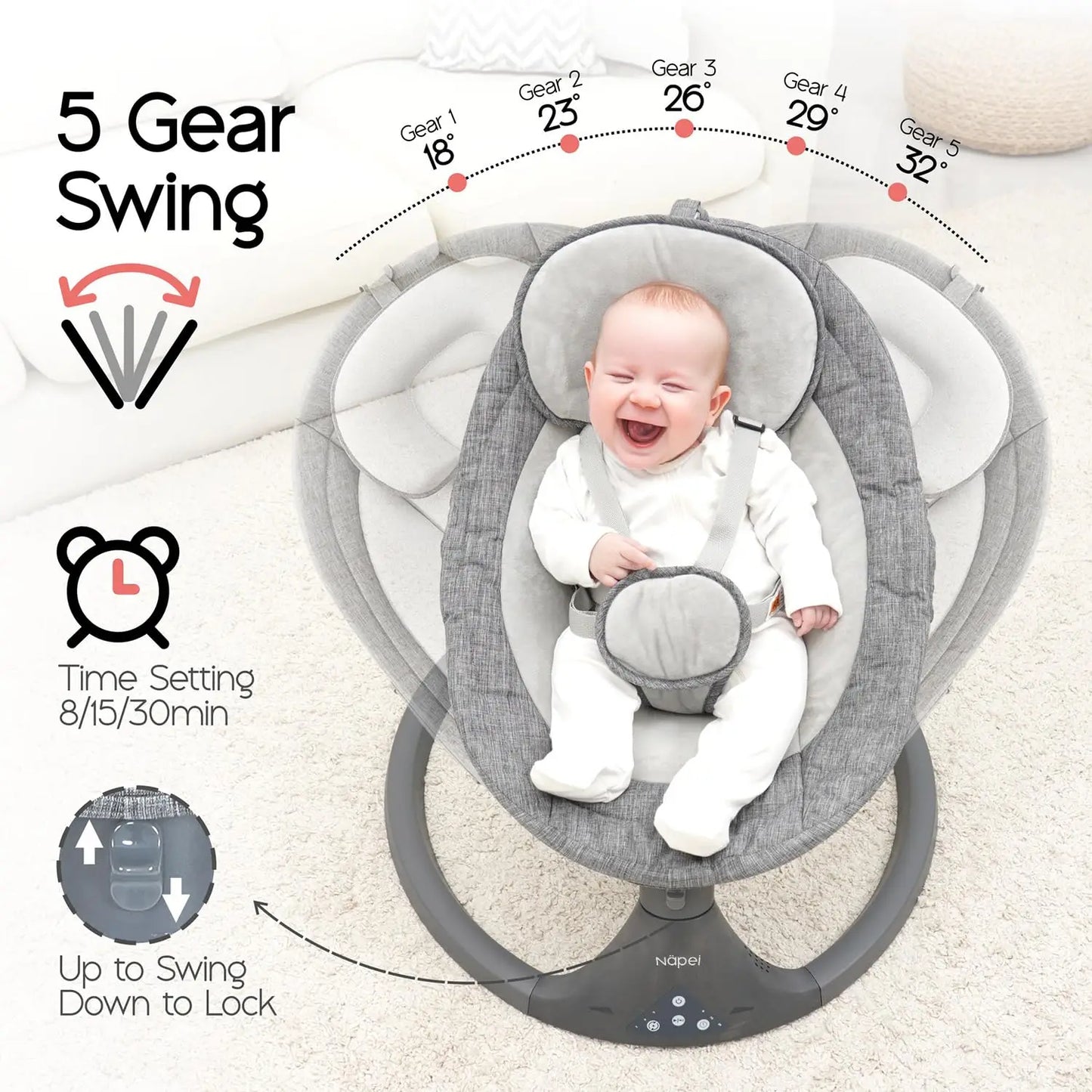 Smart Baby Swing & Bouncer with Bluetooth and Remote